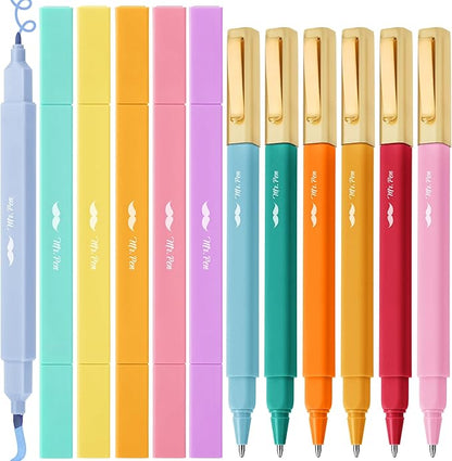 Mr. Pen- Dual Tip Aesthetic Highlighters and Pens No Bleed, 12Pack, Assorted Colors Bible Highlighters No Bleed Highlighters for Bibles, Black Ink Bible Pens No Bleed Through Ballpoint Pens Ballpoint