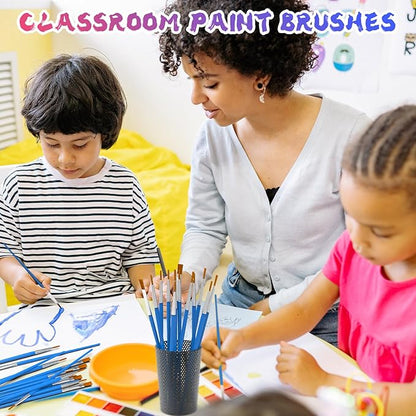 100 Pcs Paint Brushes Set for Acrylic Painting, 50 Pcs Flat and 50 Pcs Round Art Paint Brushes, Painting Brushes for Kids Adults Oil Watercolor Rock Painting Body Face Nail Art