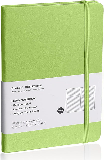 Lined Journal Notebook, (Grass Green), 160 Pages, Medium 5.7 inches x 8 inches - 100 gsm Thick Paper, Hardcover