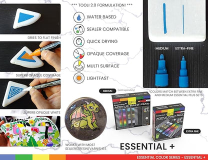 TOOLI-ART Acrylic Paint Pens Assorted Vibrant Markers for Rock Painting, Canvas, Glass, Mugs, Wood, Fabric, Metal, Ceramics. Non Toxic, Quick Dry, Multi-Surface, Lightfast (EXTRA FINE)