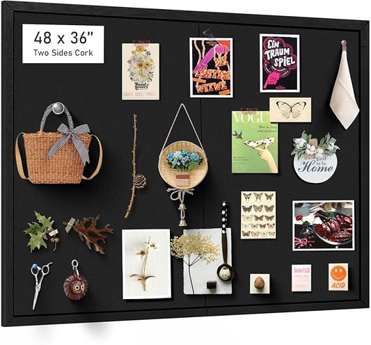 Miratino Large Bulletin Board, 48 "x 36" Black Cork Boards for Walls with Frame, Pin Display Board Vision Board for Home School Office Decor