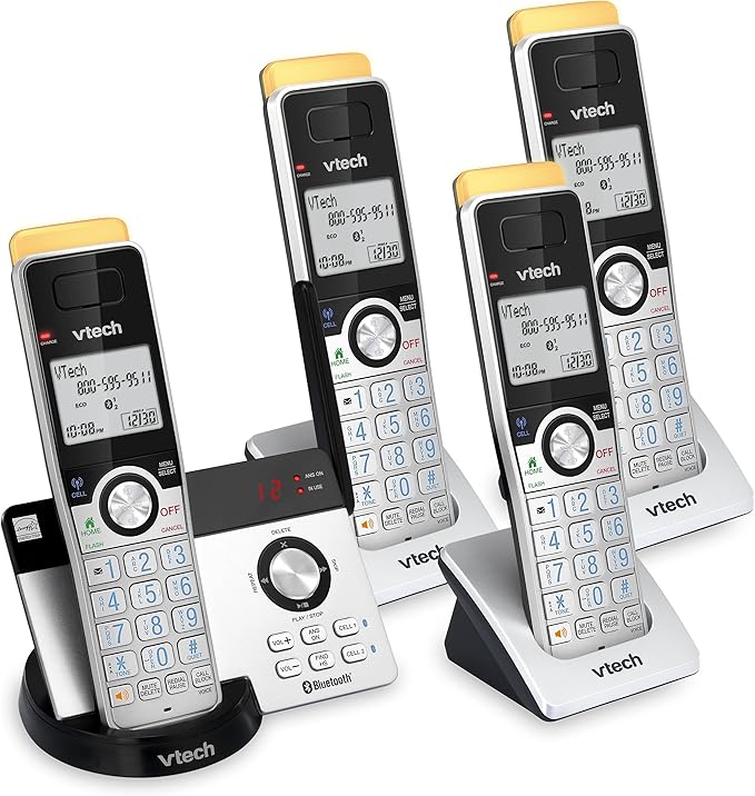 VTech IS8121-4 Super Long Range up to 2300 Feet DECT 6.0 Bluetooth 4 Handset Cordless Phone for Home with Answering Machine, Call Blocking, Connect to Cell, Intercom and Expandable to 5 Handsets