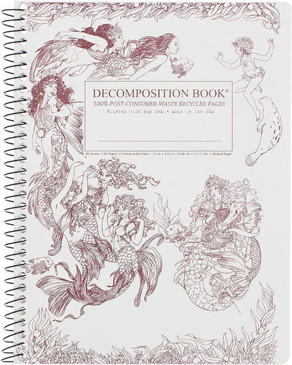 Decomposition Mermaids College Ruled Spiral Notebook - 9.75 x 7.5 Journal with 160 Lined Pages - 100% Recycled Paper - Cute Notebooks for School Supplies, Home & Office - Made in USA