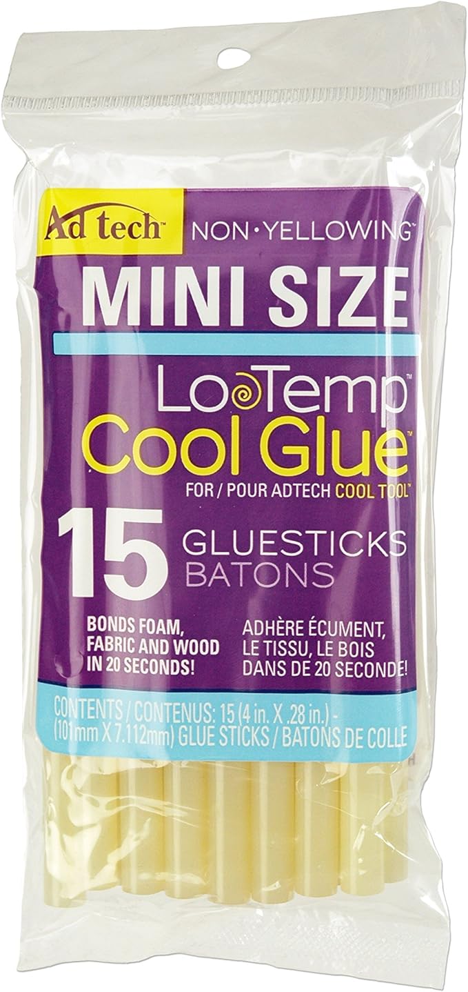 AdTech Ultra Low Temp Cool Glue Sticks, Mini 4-Inch – 15-Pack for Safe Crafting & DIY, Fast Bonding, Ideal for Delicate Materials, Fits Low Temp Mini Glue Guns, Made in USA