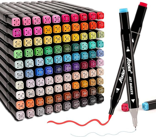 ABEIER Dual Brush Tip Marker Pens, 100 Vibrant Colors, Water-Based, Non-Toxic Art Supplies for Kids Adults, Perfect for journaling, Drawing, Sketching, and Illustration in Coloring Books
