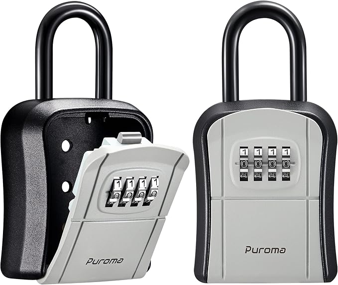 Puroma Key Lock Box, Portable Combination Lockbox Wall-Mounted Key Storage Box for House Keys, Resettable Code Safe Security Lock Box for Home, Office, Apartment Spare Key Storage (2 Pack, Gray)