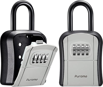 Puroma Key Lock Box, Portable Combination Lockbox Wall-Mounted Key Storage Box for House Keys, Resettable Code Safe Security Lock Box for Home, Office, Apartment Spare Key Storage (2 Pack, Gray)