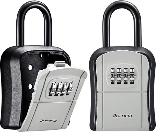 Puroma Key Lock Box, Portable Combination Lockbox Wall-Mounted Key Storage Box for House Keys, Resettable Code Safe Security Lock Box for Home, Office, Apartment Spare Key Storage (2 Pack, Gray)