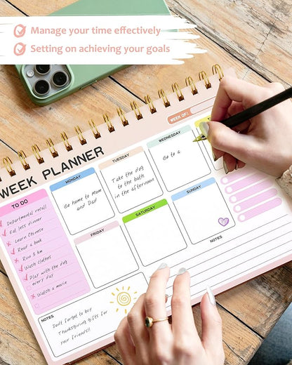 Weekly To Do List Notepad with 52 Undated Tear Off Sheets（6.5"×9.5"), Desk Notepad with Multiple Sections, Planning Notepad Calendars for Student Office and Homes