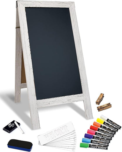 Better Office Products Magnetic A-Frame Chalkboard Sign, Extra Large 20" x 40", Standing Chalkboard Easel, Deluxe Set with Multiple Accessories, Outdoor Sidewalk Sandwich Board Sign,(Whitewash)