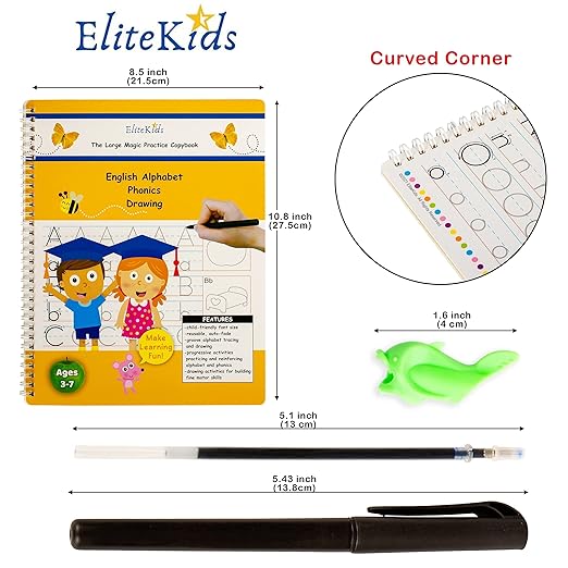 Teacher Designed Large Magic Practice Copybook for Kids. Groove Letter Tracing Alphabet Book, Phonics and Handwriting Book. Pre K and Kindergarten Workbook with Copy Book Magical Writing Pen.