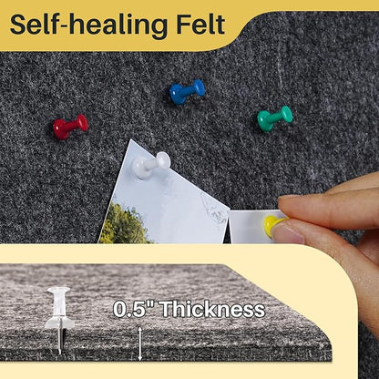 DOLLAR BOSS Large Cork Bulletin Board, 48"x36" Cork Board Wall Tiles 12 Packs 1/2" Thick Corkboards for Walls Self Adhesive Acoustic Panels Soundproof Pin Board with 60 Pushpins, Dark Grey