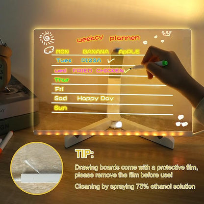 LED Note Board with Colors,LED Drawing Pad with 7 Color Pen,Light Up Acrylic Message Board with Adjustable Stand,Acrylic Dry Erase Board with Light for Office School Home,Gift for Kids(6"x6")