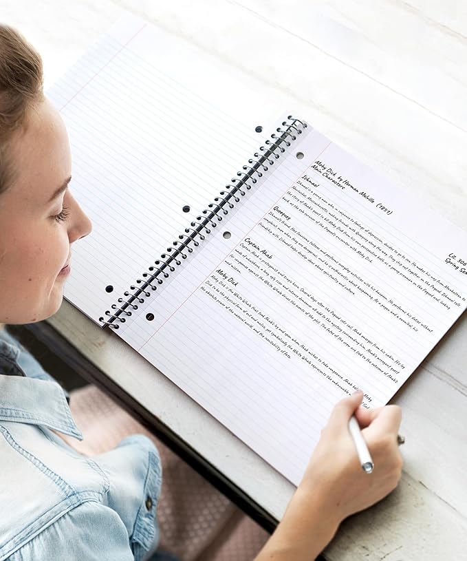 Dunwell 3-Subject Notebook College Ruled (Black), Spiral Notebook 8.5 x 11, Plastic Cover, 3 Pocket Dividers, 150 Sheets (300 Pages), 3-Hole Punched Perforated 8 1/2 x 11 Paper