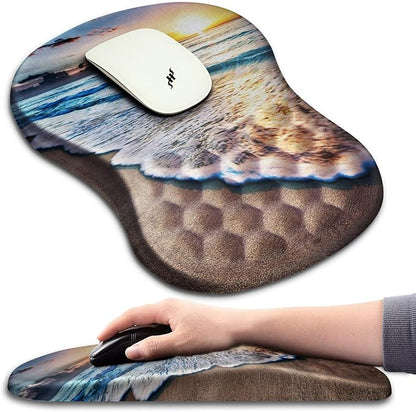 Hokafenle Ergonomic Mouse Pad Wrist Support with Massage Design, Wrist Rest Pain Relief Mousepad with Memory Foam&Non-Slip PU Base, Mouse Pads for Wireless Mouse & Desk (12x8 inch,Sunrise Beach)