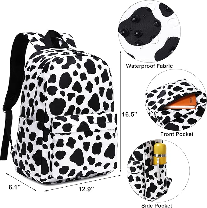 Cow Print School Backpack for Teens Girls, Womens College Bookbags Kids School Bags Laptop Backpacks