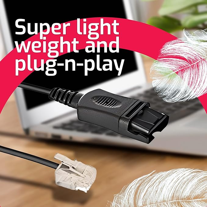 Global Teck Intelligent Cord (4ft) Compatible with Plantronics, AddaSound Headsets - QD to RJ9 with Quick Disconnect Headset Connector