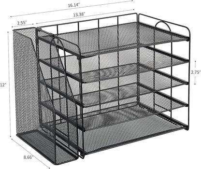 OPNCIE Desk Organizers and Accessories, 5 Tier Paper Letter Tray File Organizer, Office Organization Storage Desk Accessories Workspace Desktop Organizer for Classroom Office Supplies Decor(Black)