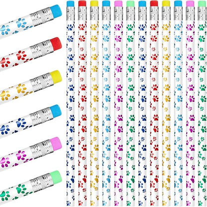Chinco 36 Pieces Paw Print Pencils Dog Paw Wooden Writing Novelty Pencils with Erasers for Kids Doggy Party Favors Welcome Back to School Party Supplies, 6 Colors