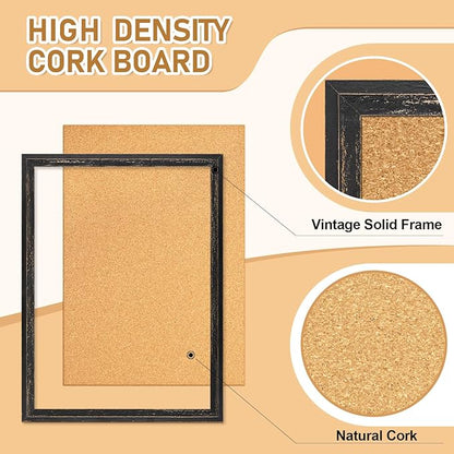 DOLLAR BOSS Cork Board for Office 24 X 18 Inches Cork Boards for Walls Bulletin Board, Decorative Hanging Pin Board Rustic Wooden Frame Vision Board Cork Notice Board for Office Home Decor, Black