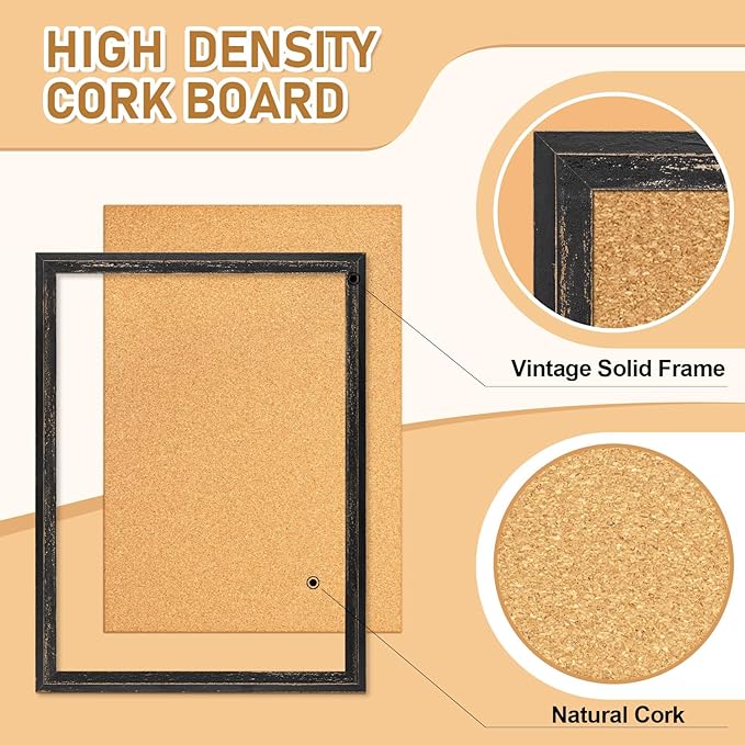 DOLLAR BOSS Cork Board for Office 36 X 24 Inches Cork Boards for Walls Bulletin Board, Decorative Hanging Pin Board Rustic Wooden Frame Vision Board Cork Notice Board for Office Home Decor, Black