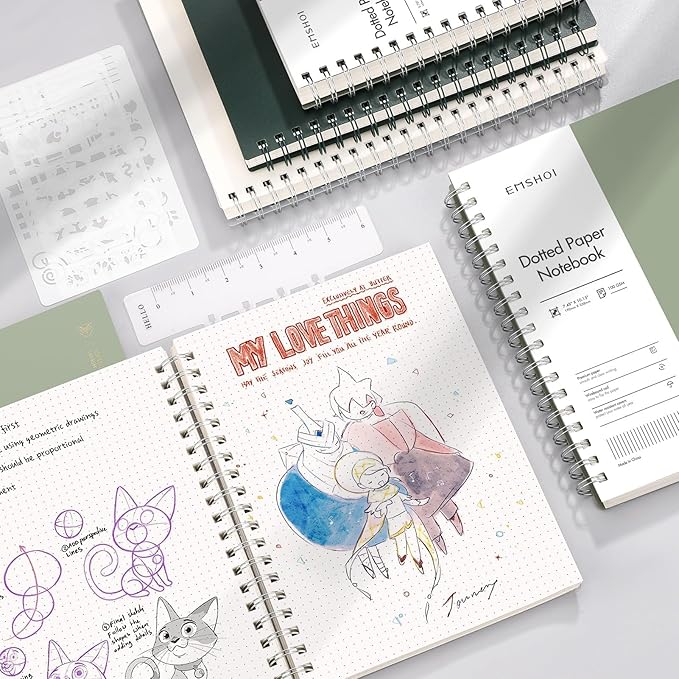 EMSHOI Spiral Notebook B5 Bullet Dotted Journal, Dotted Grid Notebook with 300 Pages, 100gsm Thick Paper, 7.48" × 10.15", Waterproof Softcover Notebook for School Work Writing - Transparent