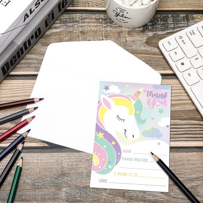 Eaasty 72 Pieces Kids Thank You Cards Fill in the Blank Thank You Notes with Envelopes Colorful Thanks Cards for Birthday Party(Unicorn Style)