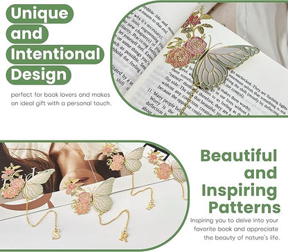 Metal Butterfly Bookmark for Women Cute Book Lovers Gift Butterfly Bookmarks Inital Book Mark Gifts for Reading Women Friend Teacher Appreciation Gifts Mom Birthday Valentines Day Christmas Gift, W