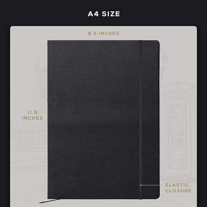 BEECHMORE BOOKS Lined Journal Notebook, 8.5 x 11.5 inch, A4 160 Lined Pages, Hardcover Leather Journals for Women, Men, Writing and Notebooks for Work - 120 GSM Thick Paper, Gifts Box Included