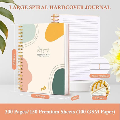 Journals for Writing, 300 Thick Pages, 10.25" X 7.25, Large Hardcover College Ruled Spiral Notebook, Perfect for Note taking, Journaling