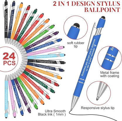 Colarr 24 Pcs Employee Appreciation Pen Ballpoint with Stylus Tip Pen 1.0 mm Black Ink Multicolor Smooth Motivational 2 in 1 Ballpoint Supplies for Coworker Thank You Gift (You're Awesome)