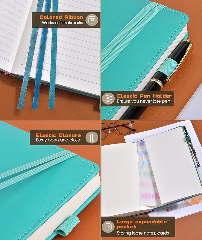 Lined Journal Notebook for Women Men, 256 Numbered Pages Hardcover Leather Journals for Writing, A5 Journaling Notebooks, College Ruled Journal for Business Work School Note Taking 5.75" x 8.38" Teal