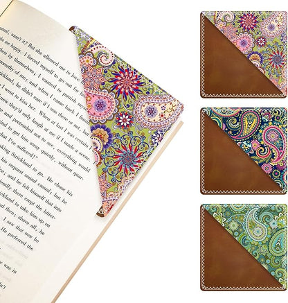 3 Pieces Leather Bookmarks, Personalized & Cute Book Accessories for Reading Lovers, Page Markers for Women Men Girls Boys Student Teacher Kids Retirement Birthday Gifts (Retro Pattern)