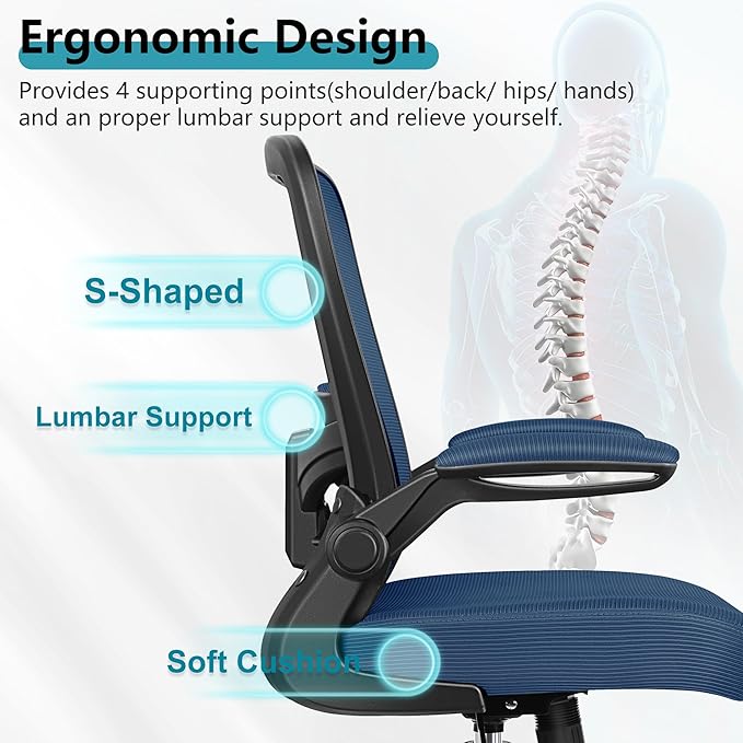 FelixKing Office Chair, Ergonomic Desk Chair Breathable Mesh Chair with Adjustable High Back Lumbar Support Flip-up Armrests, Executive Rolling Swivel Comfy Task Computer Chair for Home Office