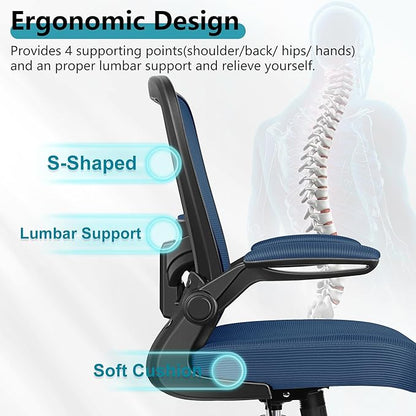 FelixKing Office Chair, Ergonomic Desk Chair Breathable Mesh Chair with Adjustable High Back Lumbar Support Flip-up Armrests, Executive Rolling Swivel Comfy Task Computer Chair for Home Office