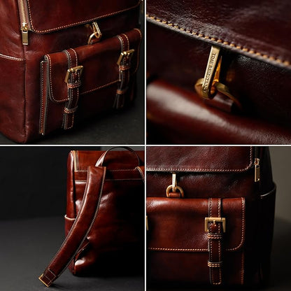Time Resistance Leather Backpack - Business Backpack - Vintage Laptop Backpack 15.6 inch - Weekender Backpack Made in Italy