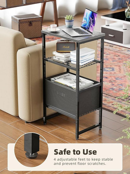 Printer Stand with Drawer Storage, 3 Tier - Heavy Duty Metal Shelving Unit with Wood Desktop, Industrial Printer Side Table with Wheels for Scanner Fax Machine, Black