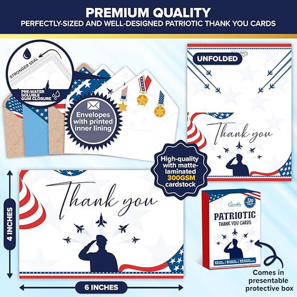 Decorably 120 Pack 6x4in Veterans Day Cards Bulk with Envelopes and Stickers, 12 Designs Military Thank You for Your Service Cards, Patriotic Thank You Cards Blank Inside