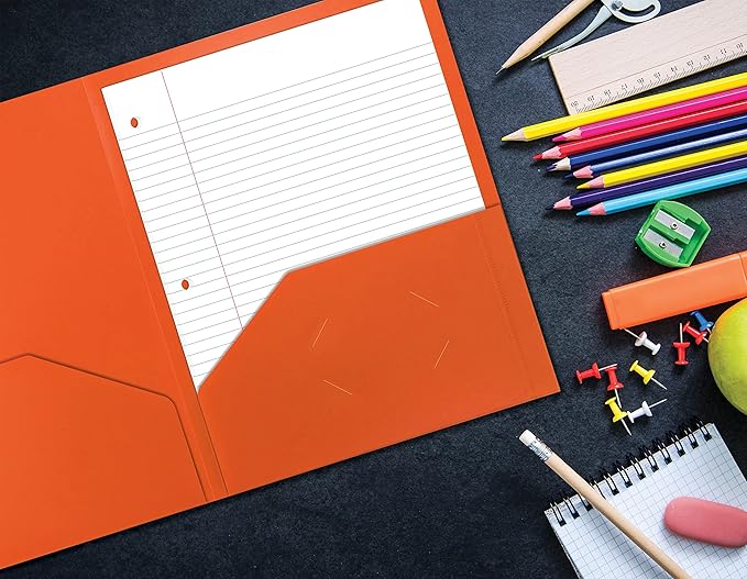 Better Office Products Heavyweight Plastic 2 Pocket Portfolio Folder, Letter Size Poly Folders 24 Pack (Orange)