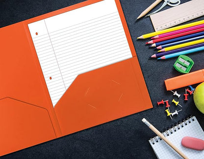 Better Office Products Heavyweight Plastic 2 Pocket Portfolio Folder, Letter Size Poly Folders 24 Pack (Orange)