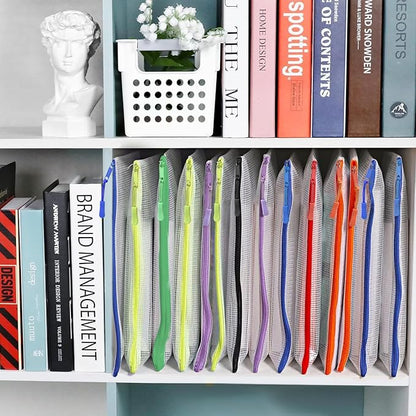 18 Pack A4 Mesh zipper pouch bags, Zipper Bags with Label Pocket,Zipper Pouches of office supplies,File Bags for Classroom Organization,Puzzles, Board Game Storage