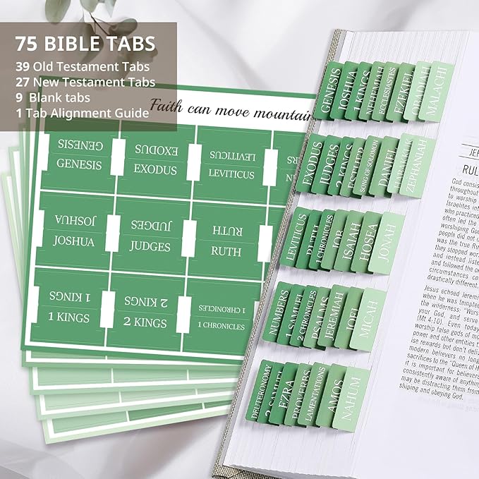 Bible Tabs for Women & Men, Laminated Bible Tabs for Study Bible, Large Print Neutral Bible Tabs for Easy Navigation, Bible Index Tabs, 66 Tabs Old & New Testament, Extra 9 Blank Tabs, Evergreen Grace
