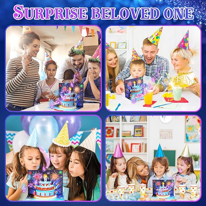 Rocket Birthday Cards for Kids, 3D Pop Up Birthday Card with Music and Light and Interactive Blowable Candle, Gift Card for Kids Children Boys Girls Son Daughter