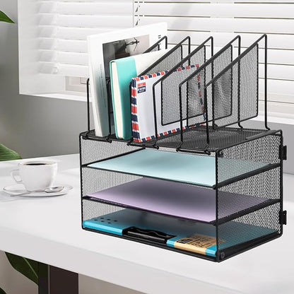EASEPRES Desk Organizer Tray, 3 Tier Paper organizer with 5 Upright Section Desktop File Folder Sorter Holder for Mail Paper Document Letter Organization Storage