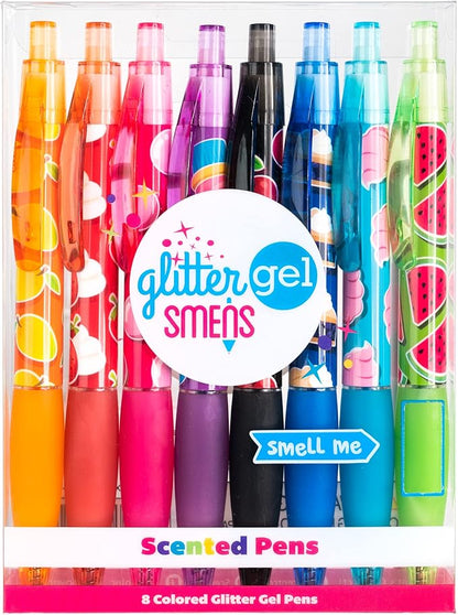 Glitter Gel Smens - Patented Gourmet Scented Colored Glitter Gel Ink Pens, Medium Point, 8 Count - Fun, Cute, Cool, Smelly Pens for Kids