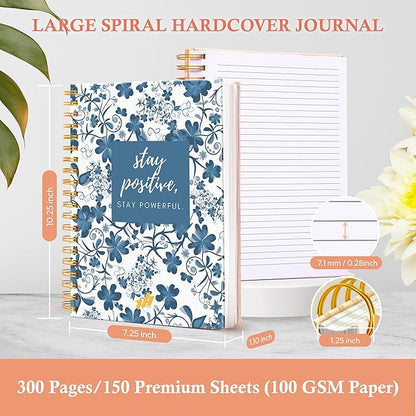 Hardcover Spiral Journal, 10.25" x 7.25", 300 Pages Large College Ruled Notebook for Women, Ideal for Writing, Journaling, Note-Taking, Work, School