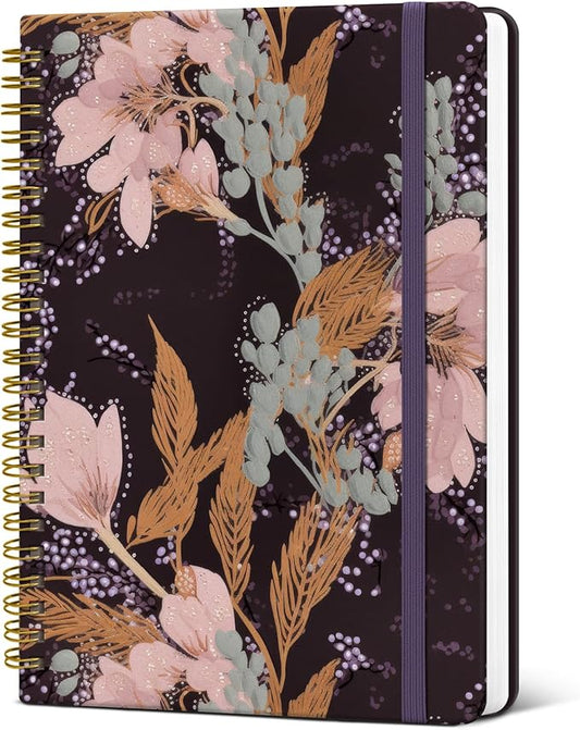 Lined Spiral Journal Notebook for Women, A5 College Ruled Journals for Writing, Hardcover Notebooks for Work, Note taking and Office School Supplies,140 Pages - Pink Buds