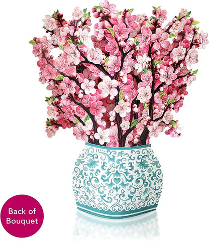 Freshcut Paper Pop Up Cards, Cherry Blossoms 12 inch Paper Flower Bouquet Greeting Cards with Blank Note Card & Envelope, Birthday Gifts for Women