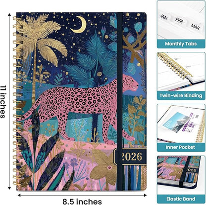 2026 Planner, Aesthetic Weekly and Monthly Planner for Women, Jan 2026 to Dec 2026, Hardcover 2026 Calendar Book with Monthly Tabs, Inner Pocket, Perfect for Office Home School - A4 (8.5" x 11"), Midnight Jungle