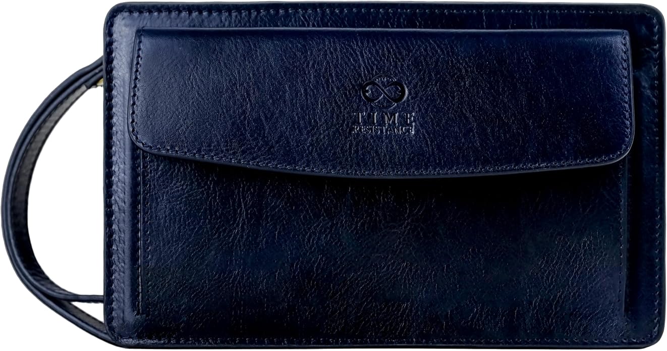 Time Resistance Leather Clutch for Men Organizer Wrist Bag Briefcase Handmade in Italy Gift Box Included